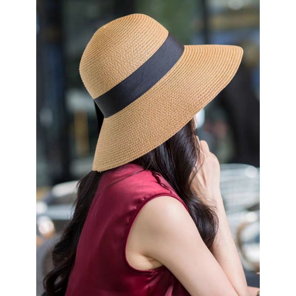 Nón đi biển rộng vành chống nắng mũ cói nữ đẹp Nơ trái tim