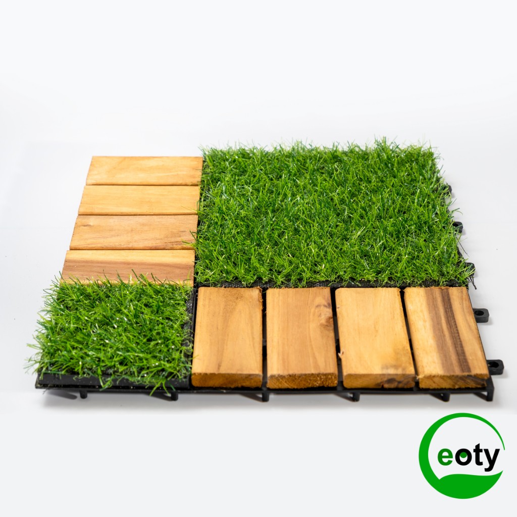[GIÁ SỐC] Combo 12 vỉ gỗ lót sàn kết hợp cỏ nhân tạo lót sàn ngoài trời, trong nhà,... thiết kế lạ