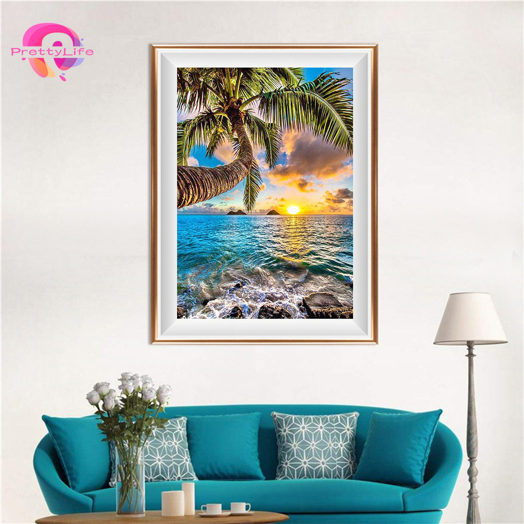 【PL】Bộ Tranh đính đá kim cương toàn diện hình phong cảnh bãi biển DIY phù hợp với người lớn và người lớn 40x30cm