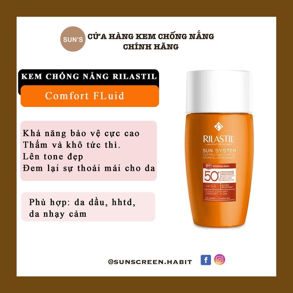 Kem chống nắng cho da dầu Rilastil Comfort Matt Formula / water touch/ comfort fluid/ age repair/ acnestil.