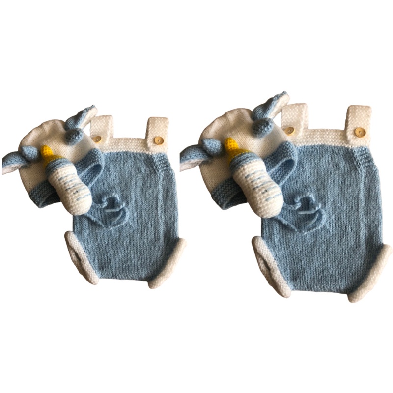 Bộ 3 Món Gồm Áo Liền Quần Dệt Kim Không Tay Cài Nút + Nón + Bình Sữa Ox Hoạt Hình Cho Trẻ Sơ Sinh