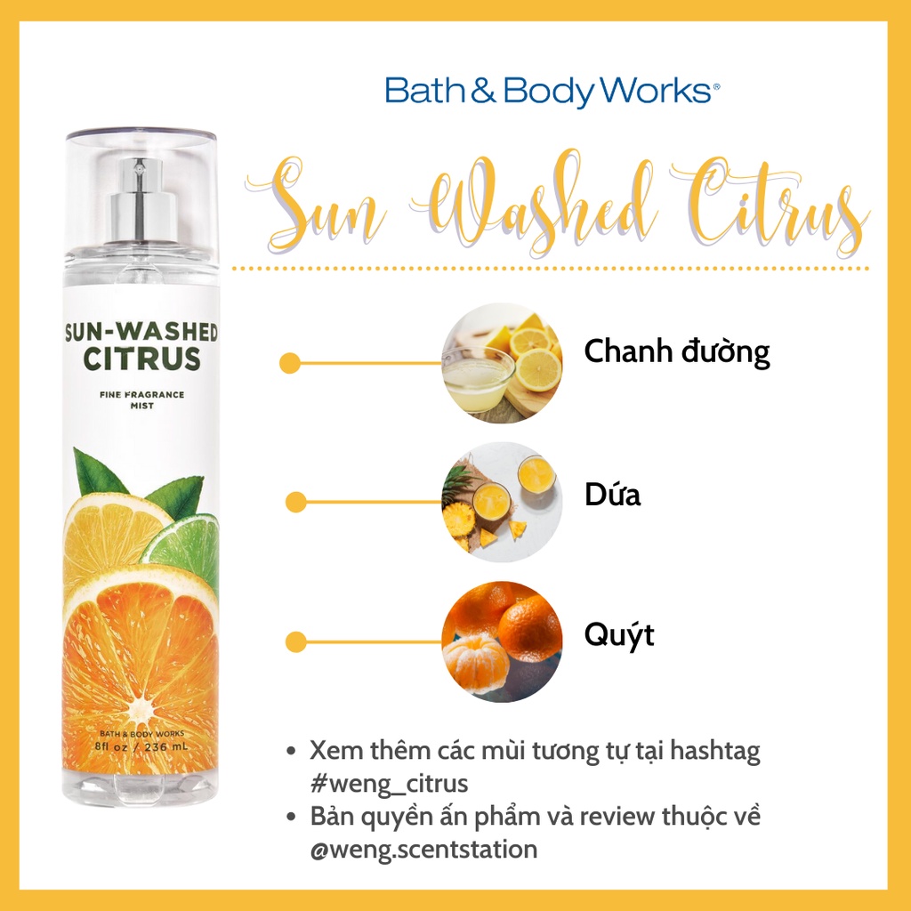 (MÙI HOT) Xịt thơm toàn thân Bath & Body Works mùi Sun-washed Citrus