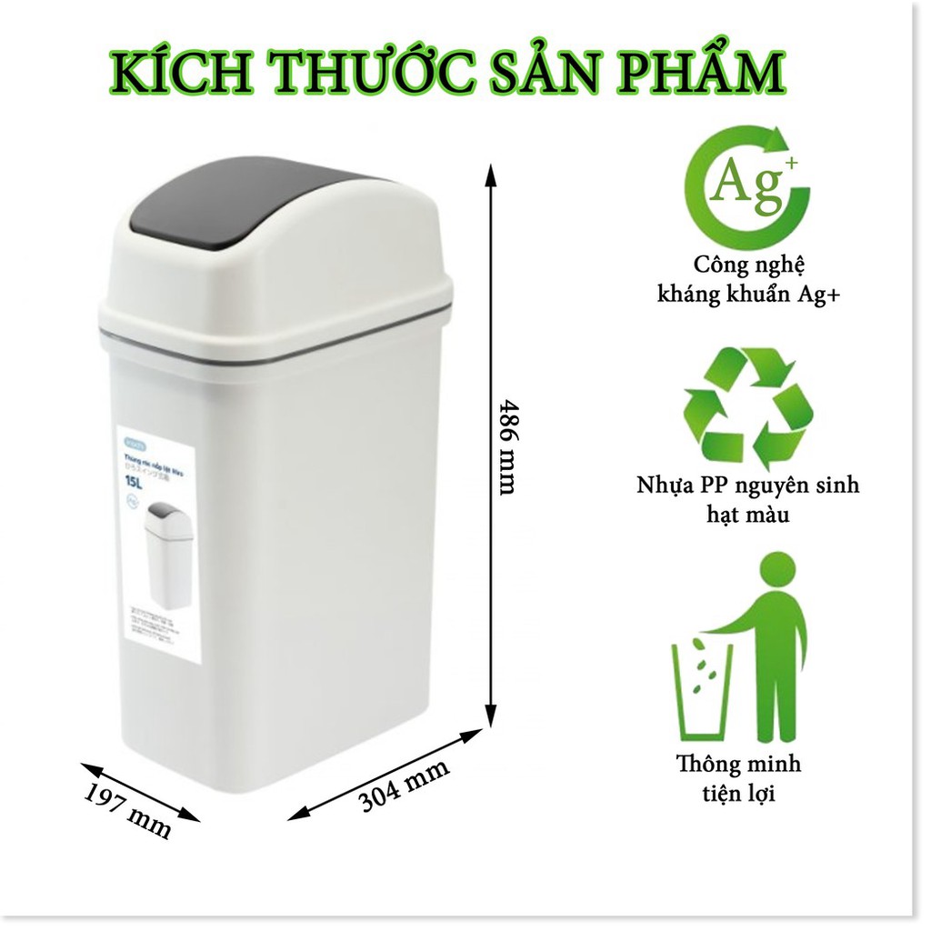 [Tặng Quà]Thùng Rác Thông Minh,Nhựa Nắp Lật Inochi 5/10/15 Lít Rất Đẹp Làm Sọt Rác Văn Phòng, Khách Sạn, Đựng Rác