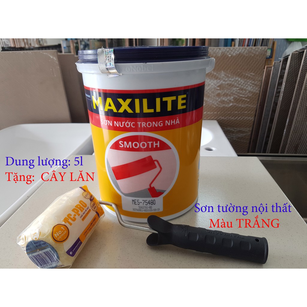 [TẶNG CÂY LĂN] Sơn tường nội thất Maxilite Smooth, màu trắng, 5 lít, bề mặt nhẵn mịn, giá tốt, chất lượng tốt