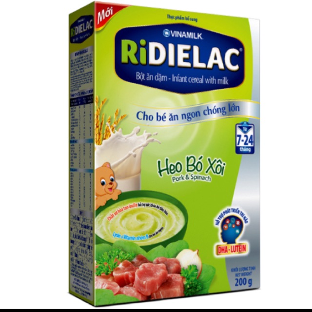 Bột ăn dặm Ridielac Heo Bó Xôi cho trẻ từ 7–24 tháng 200g