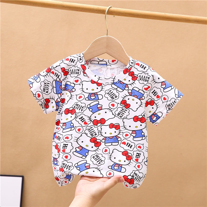 Áo Thun Cotton Ngắn Tay In Hình Dễ Thương Cho Bé