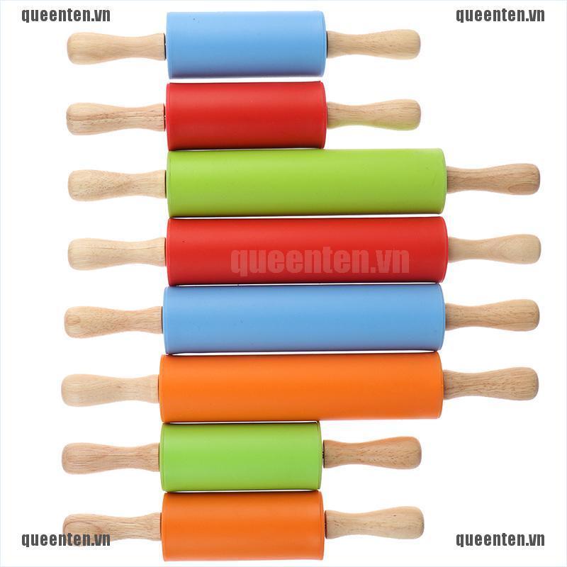 Non-Stick Wooden Handle Silicone Rolling Pins Pastry Flour Roller Kitchen Tool QUVN