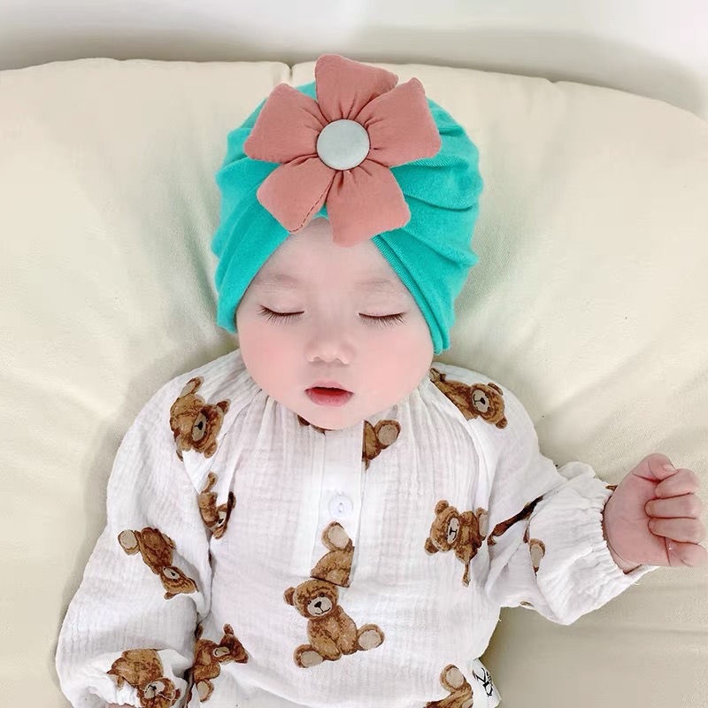 Mũ Trùm Đầu Vải Cotton Mềm Đính Hoa Dễ Thương Cho Bé Gái