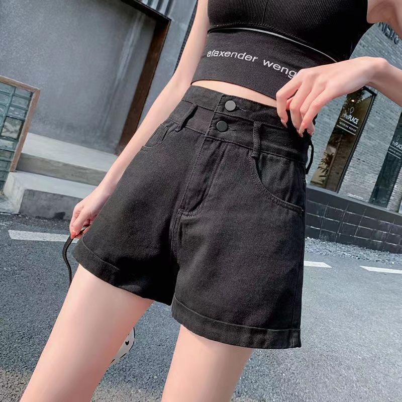 Quần Short Denim Ống Rộng Lưng Cao Thời Trang Hàn Quốc Dành Cho Nữ
