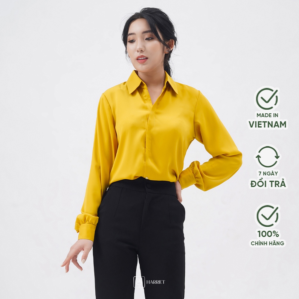 Áo sơ mi nữ công sở cơ bản vàng cổ đức lộ cúc - vàng sáng Jill Harriet