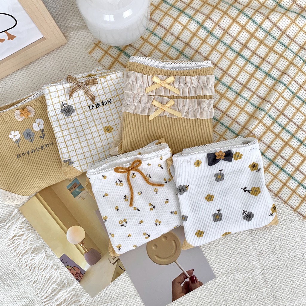 Quần Lót Nữ Cotton Tăm Siêu Dáng Yêu Hàng Đẹp Co Giãn Họa Tiết Hoa Vàng Hoàng Kim