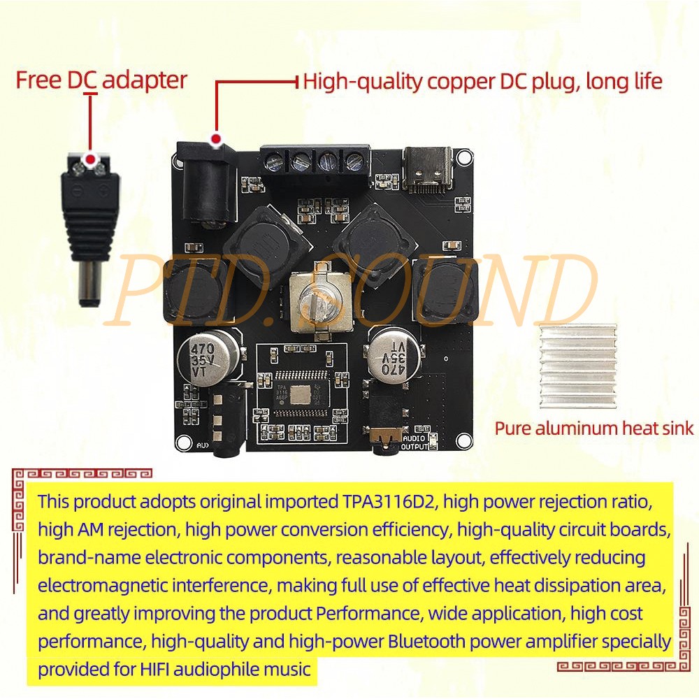 XY-AP50H Mạch khuếch đại âm thanh Sinilink 50w*2 Bluetooth 5.0. Diy loa di động từ PTD Sound mã Sinilink AP50H