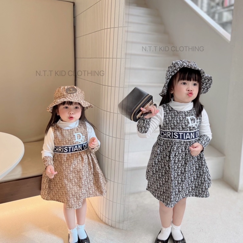 Set áo zip + váy + nón đi ò cho bé gái