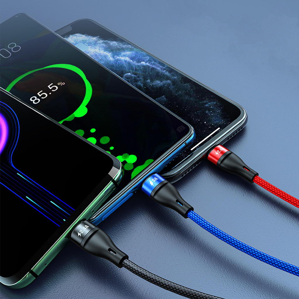 Dây Cáp Sạc Nhanh 1.2m 3 Trong 1 Micro-Usb Type-C 8 Pin 5a Tiện Dụng