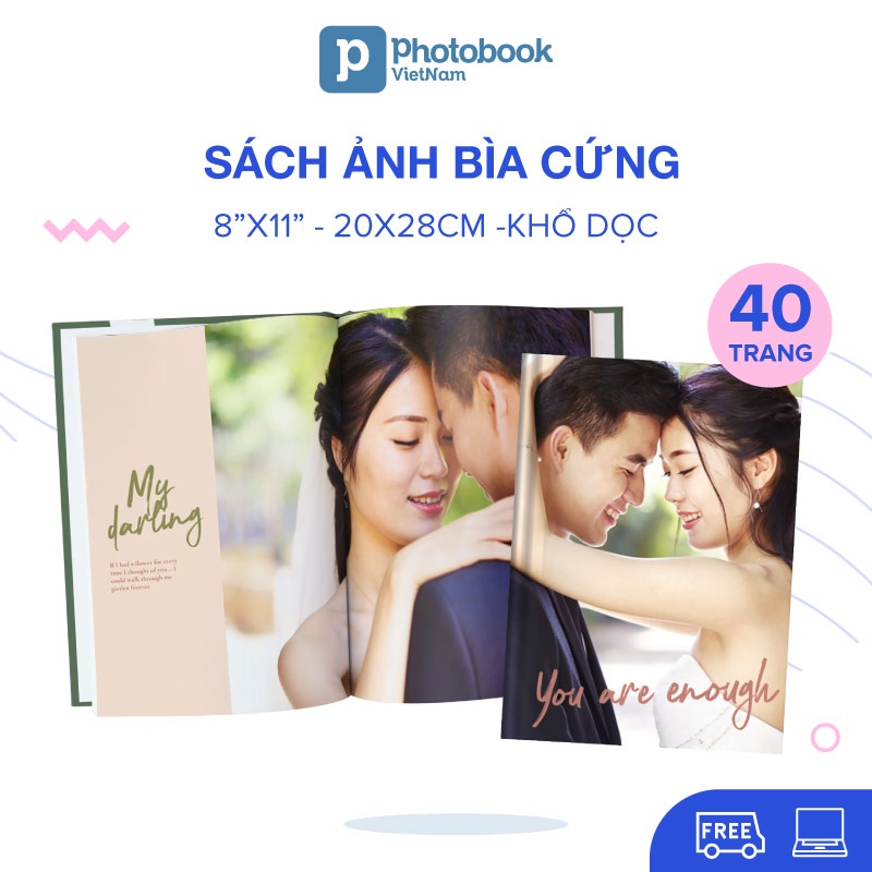 [E-voucher] In sách ảnh cưới theo yêu cầu bìa cứng 40 trang khổ dọc 20x 28cm - thiết kế trên web Photobook