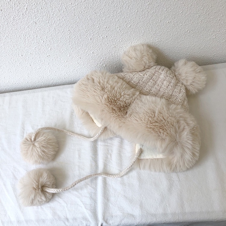 Mũ Len Dày Dặn Giữ Ấm Tai Đính Quả Bông Dễ Thương Thời Trang Thu Đông Nhật Bản