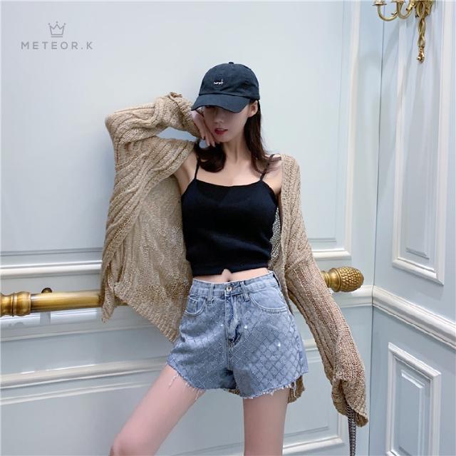 Quần đùi denim phối rách thời trang mùa hè năng động dành cho nữ