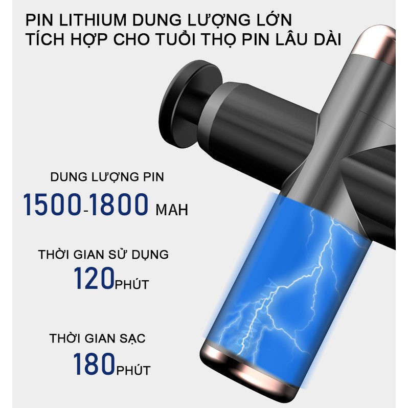 MÁY MASSAGE CẦM TAY MÀN HÌNH LCD 10 CHẾ ĐỘ RUNG GIẢM TÊ MỎI TOÀN THÂN TẶNG KÈM 4 ĐẦU MASSAGE