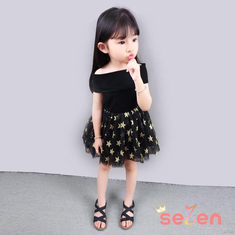 Đầm lưới xòe công chúa thiết kế trễ vai dễ thương cho bé gái