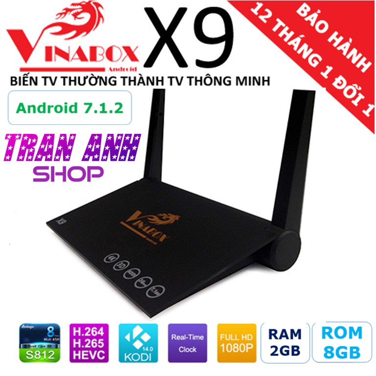 Vinabox X9-bản mới 2021 Android 7.1.2 HỖ TRỢ tìm kiếm giọng nói Ram 2G, ROM 8G- SẢN PHẨM CHÍNH HÃNG