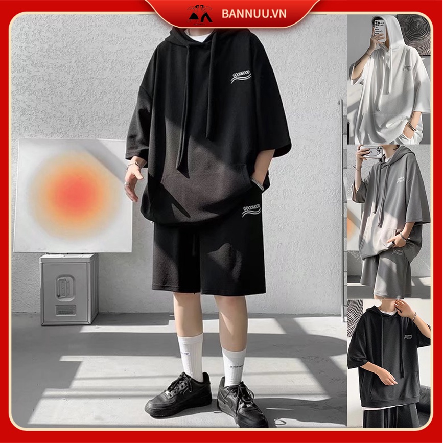 Set áo hoodie và quần short màu trơn đồ bộ thể thao phong cách Hàn Quốc bộ quần áo nam đơn giản đồ bộ nam nữ