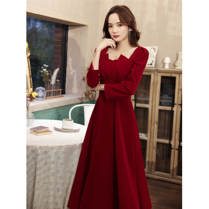 Đầm dự tiệc Đầm trắng dự tiệc sang trọng dáng xòe màu đỏ tay dài dự tiệc dạo phố, cà phê, hẹn hò noel ,đi làm thời trang | BigBuy360 - bigbuy360.vn