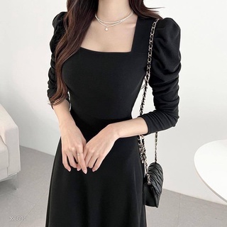 ĐẦM MIDI NHUNG CỔ VUÔNG