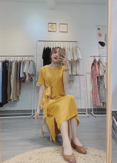 ĐẦM VÀNG SUÔNG NƠ EO KT