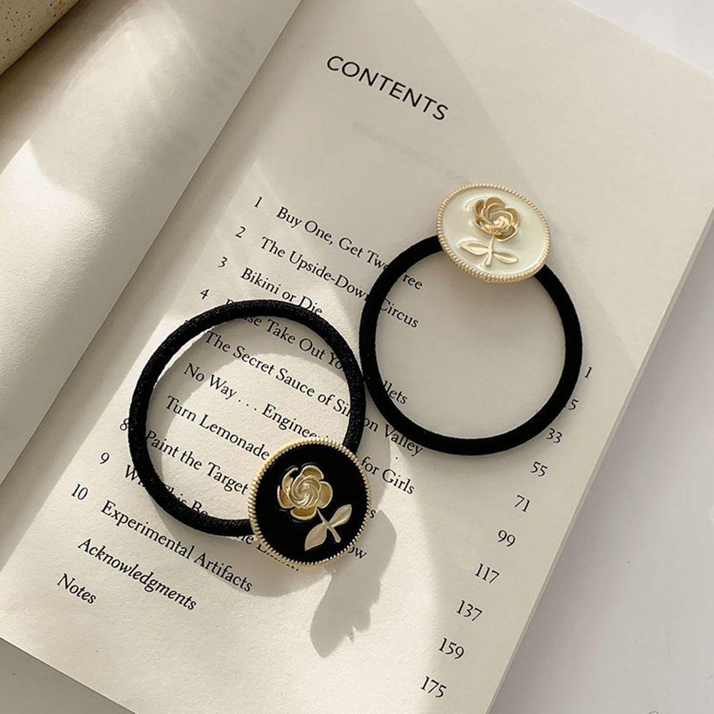 Dây Buộc Tóc Co Giãn Đính Hoa Hồng Kim Loại Thanh Lịch Cho Nữ