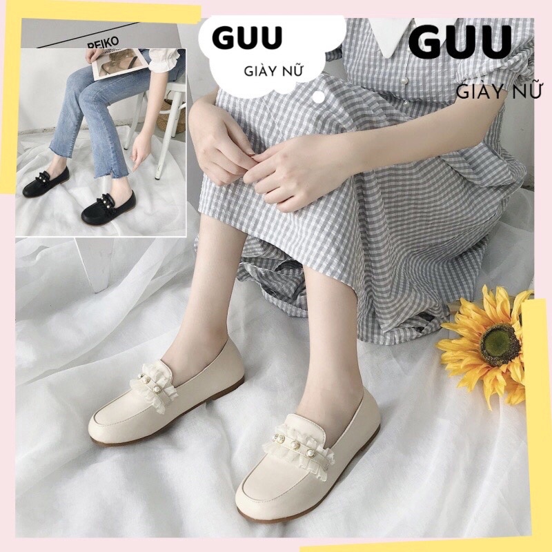 Giày lười lolita xinh xắn màu trắng và màu đen, giày slip on nữ G9999