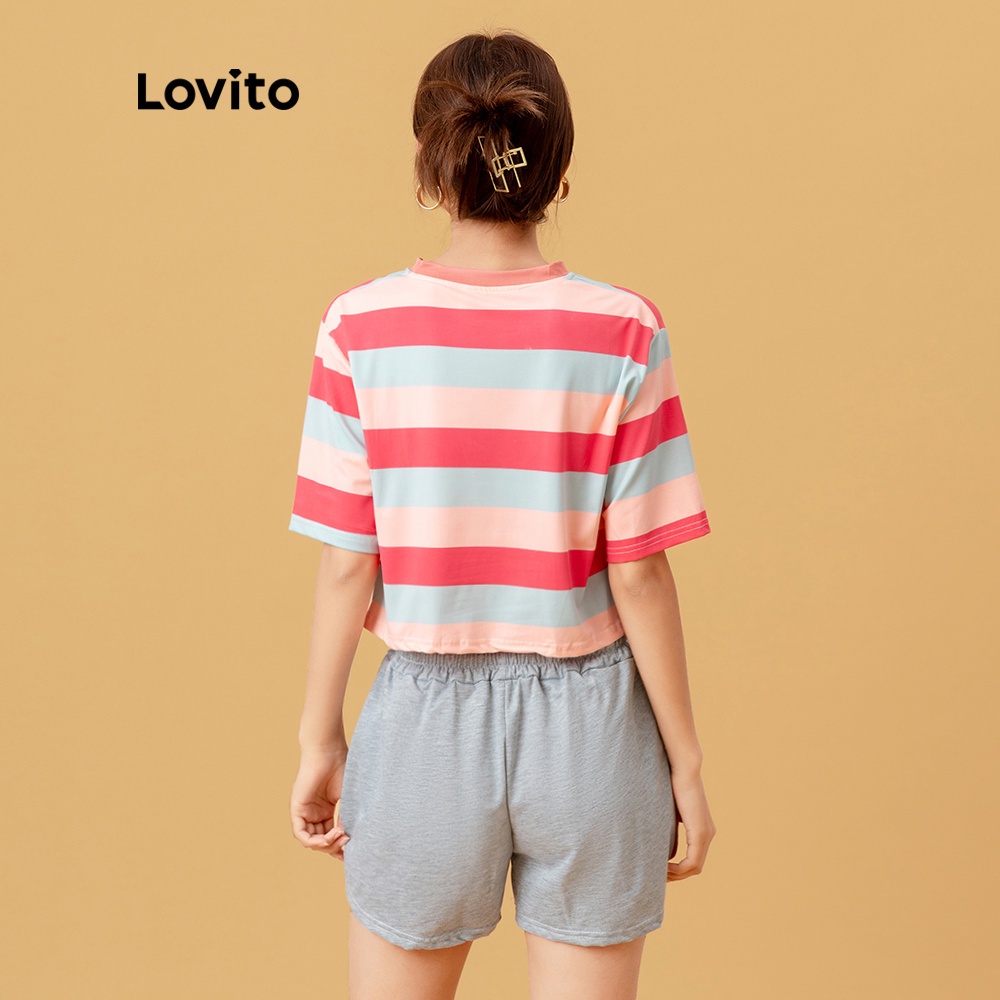 Áo thun Lovito họa tiết kẻ sọc phong cách thường ngày L05250 (Màu Vàng/Hồng) | BigBuy360 - bigbuy360.vn