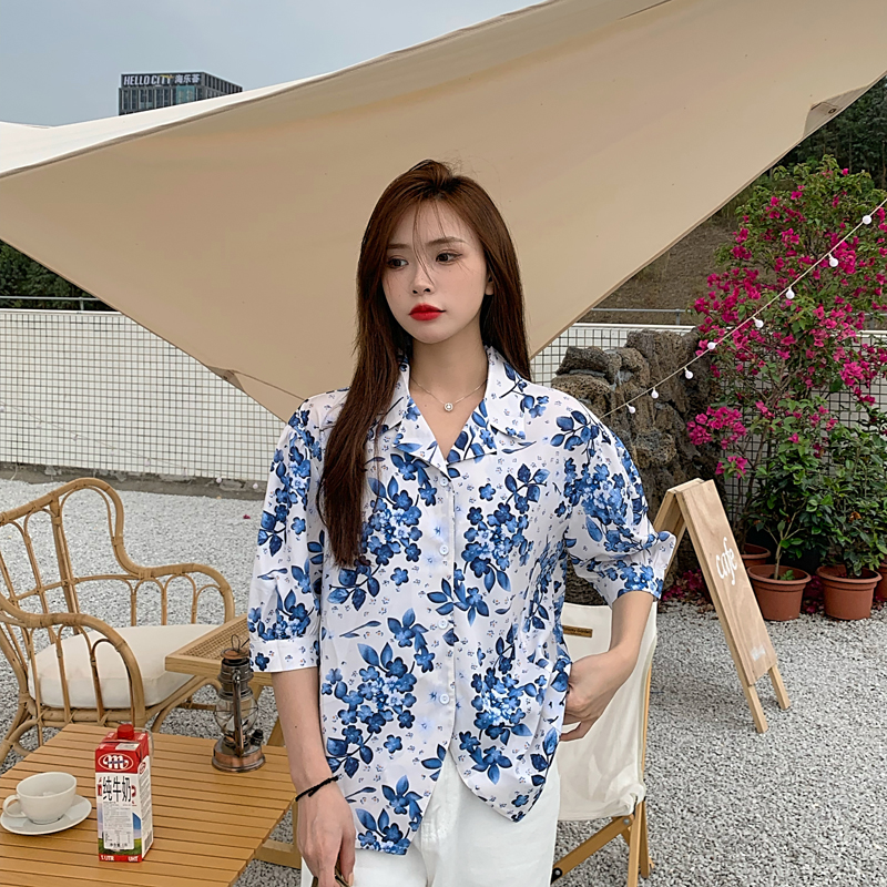 SUXI Áo Sơ Mi Hoa Tay Ngắn Thời Trang Dành Cho Nữ