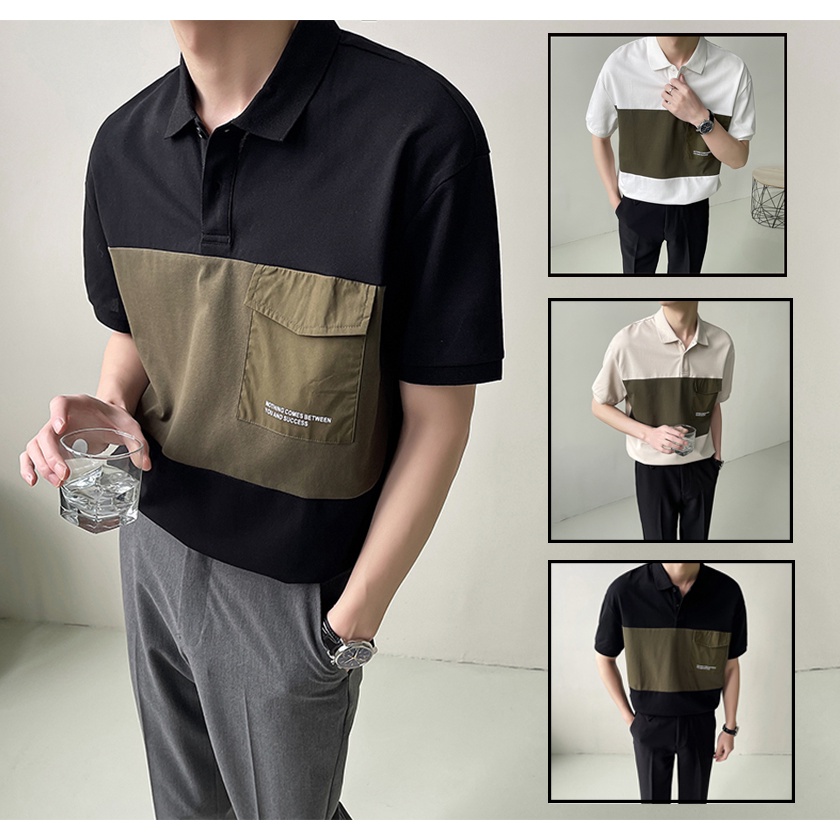 Áo Thun Polo Nam Nữ Tay Lỡ Form Rộng Phối Màu Túi Ngực Cổ Bẻ Thời Trang Mixxno.1 TOP NAM 228V1