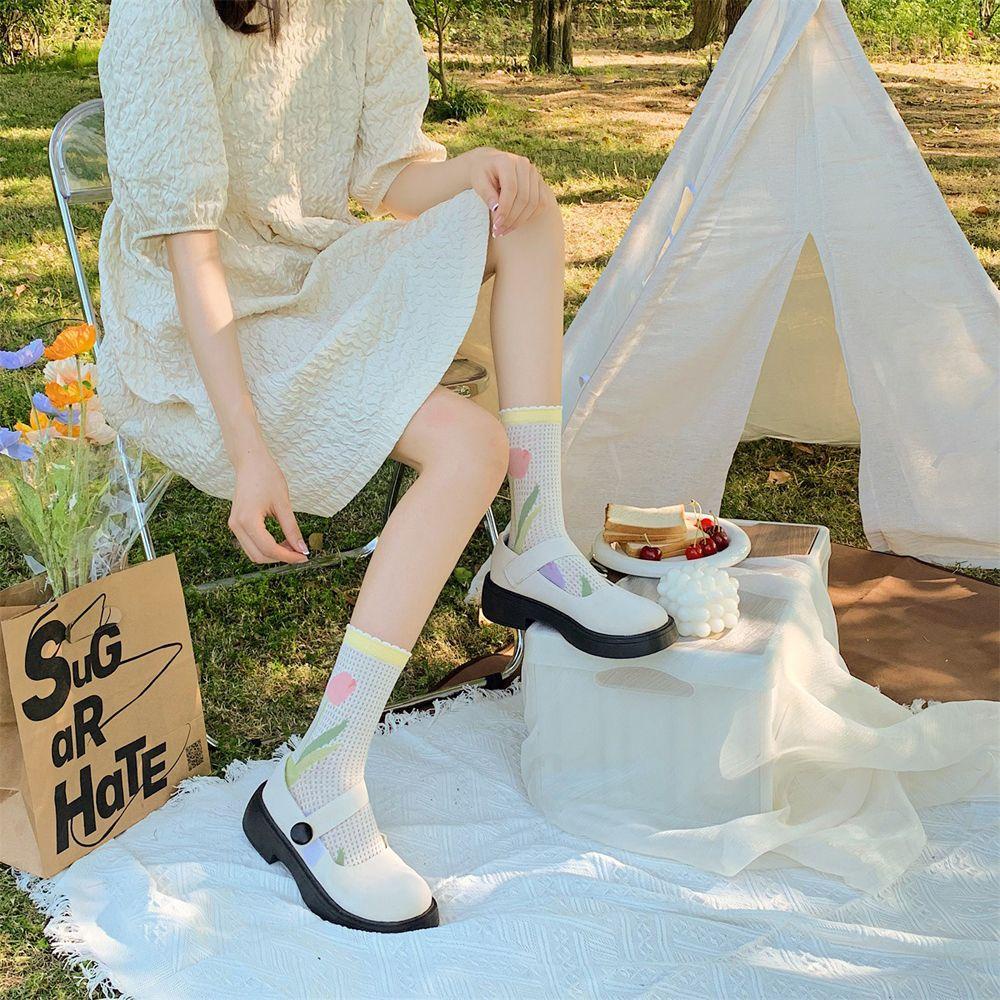 Tất Cotton Họa Tiết Hoa Tulip Nhiều Màu Sắc Thời Trang Cho Nữ