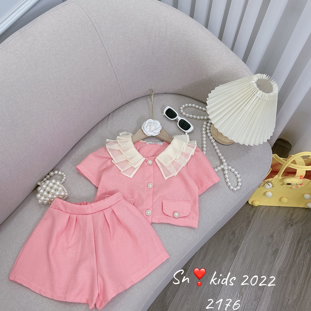 Quần áo đi chơi đi tiệc bé gái, set bộ dạ mỏng cổ bèo 2 lớp ghép cặp với mẹ size cho bé 12-33kg