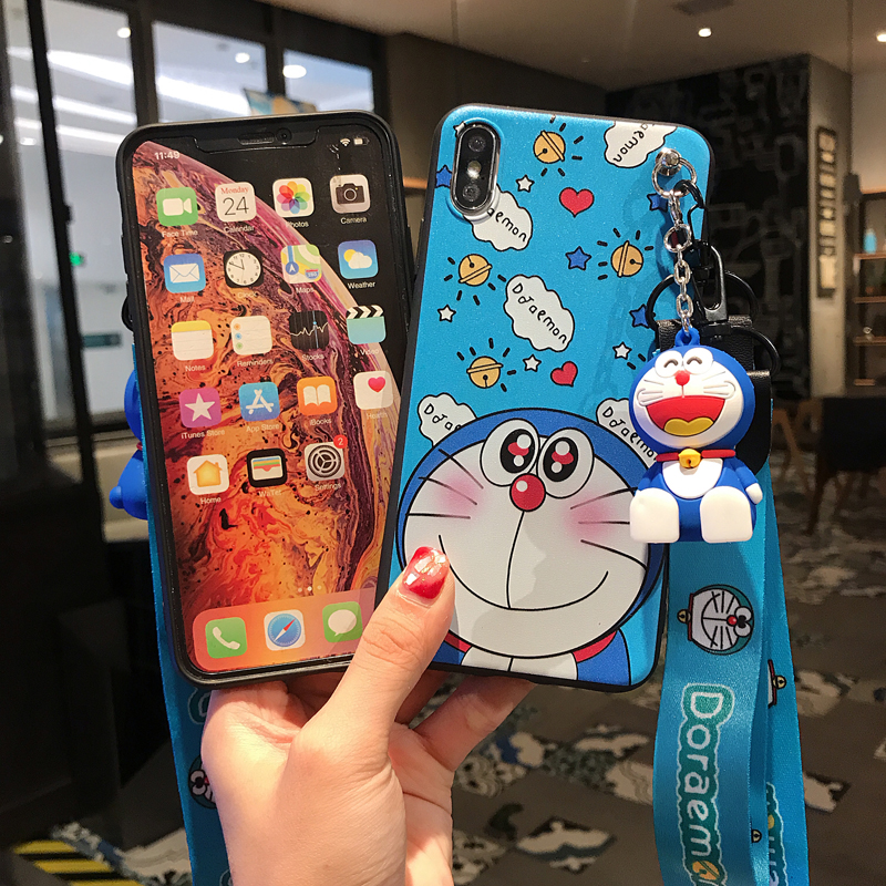Ốp lưng samsung Silicone Họa Tiết Doraemon Có Dây Đeo Cho Samsung Galaxy A5 A8 2018 S10 A51 A71 A20S A520 A720 A9S A10S A30S A10 A50 A20 M20 Note 10