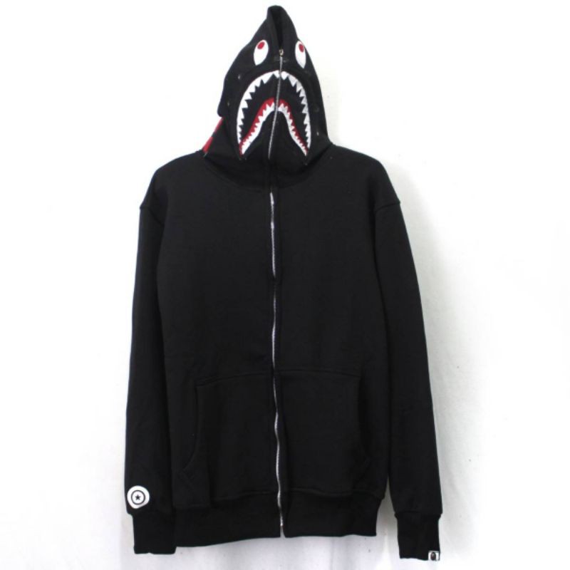 Bape Áo Khoác Hoodie Phối Khóa Kéo In Hình Cá Mập Độc Đáo