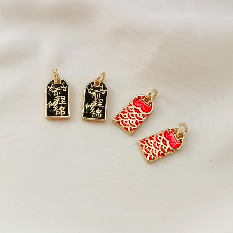 Mặt Dây Chuyền Đồng Xu Hai Mặt Màu Đỏ Đen 14K DIY