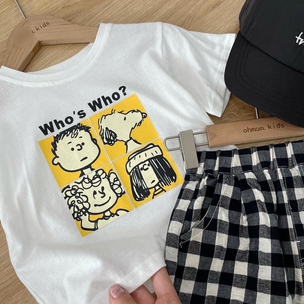 Bộ cotton WHO WHO quần kẻ bé trai