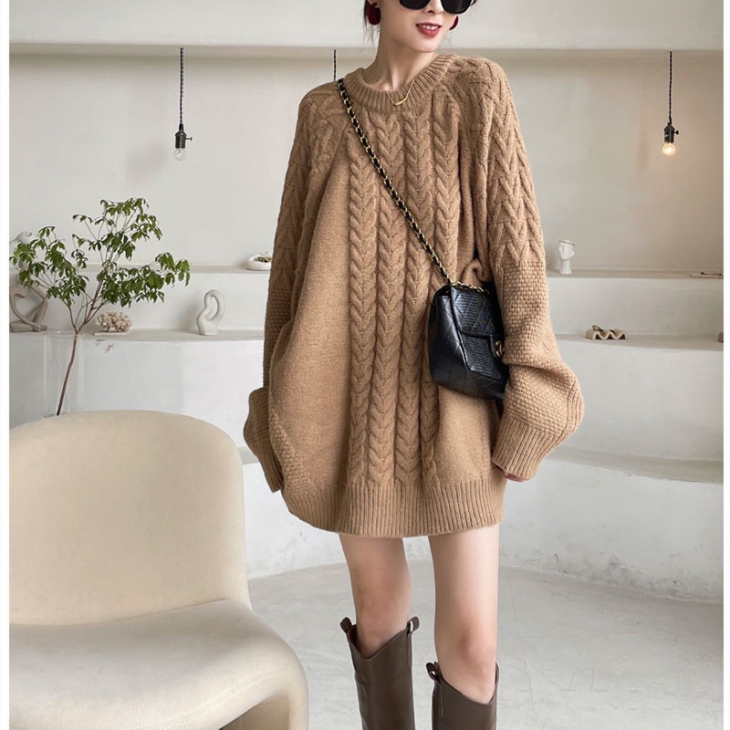 Áo Sweater Dệt Kim Cổ Tròn Dáng Rộng Thời Trang Thu Đông Phong Cách Hàn Quốc Cho Nữ