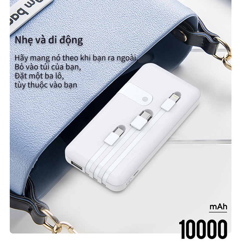 Pin sạc dự phòng di động S16 10000mAh sạc nhanh gọn có màn hình điện tử cáp sạc đỡ giá đỡ đhợp cho Android iOS iPhone