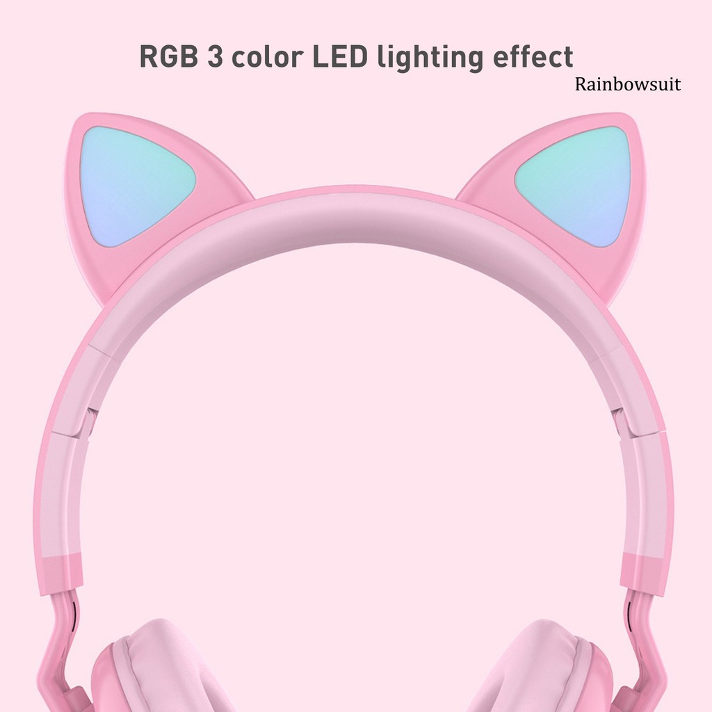 Tai nghe không dây hình tai mèo hình tai mèo dễ thương có thể thu vào phát sáng RGB cho điện thoại / PC