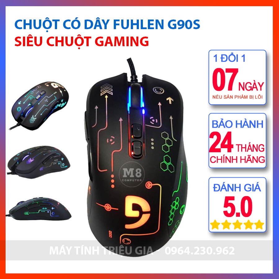 Chuột Có Dây Fuhlen G90s Full Led - Siêu Chuột Gaming Huyền Thoại, 1 Đổi 1 Trong 7 Ngày, Bảo Hành 24 Tháng