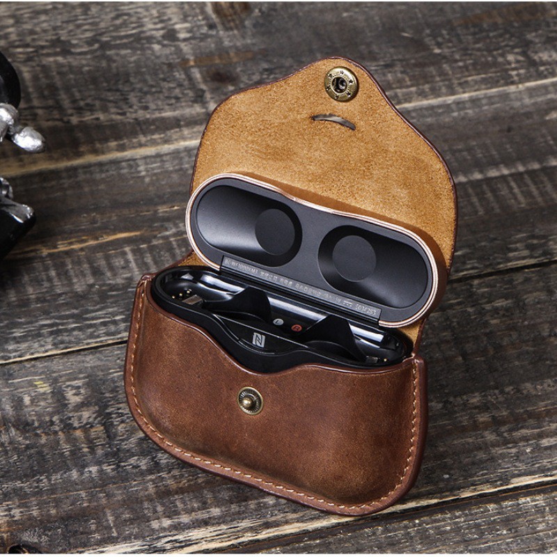 Vỏ bảo vệ hộp sạc tai nghe Sony Wf-1000Xm3 bằng da thật kiểu Vintage cao cấp kèm móc khóa