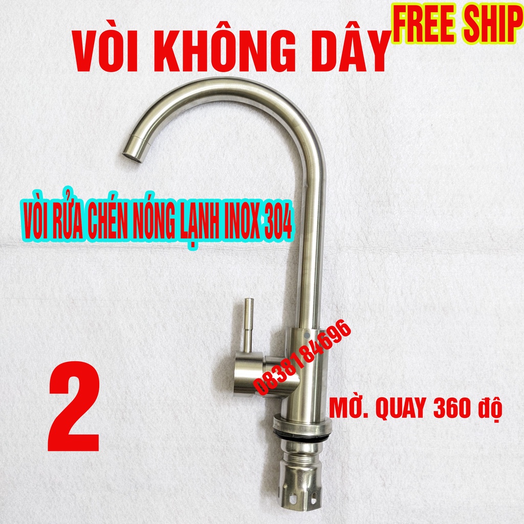 Vòi Rửa Chén Bát Nóng Lạnh Inox 304. Tặng Kèm cẶP Dây Cấp Nước inox