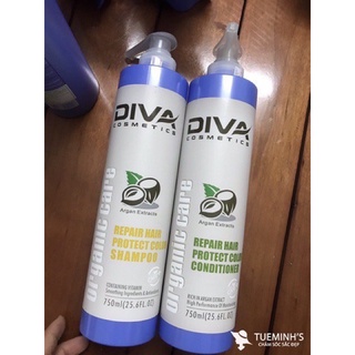 Bộ Dầu Gội Diva Xanh 750ML*2  Phục Hồi Và Giữ Màu