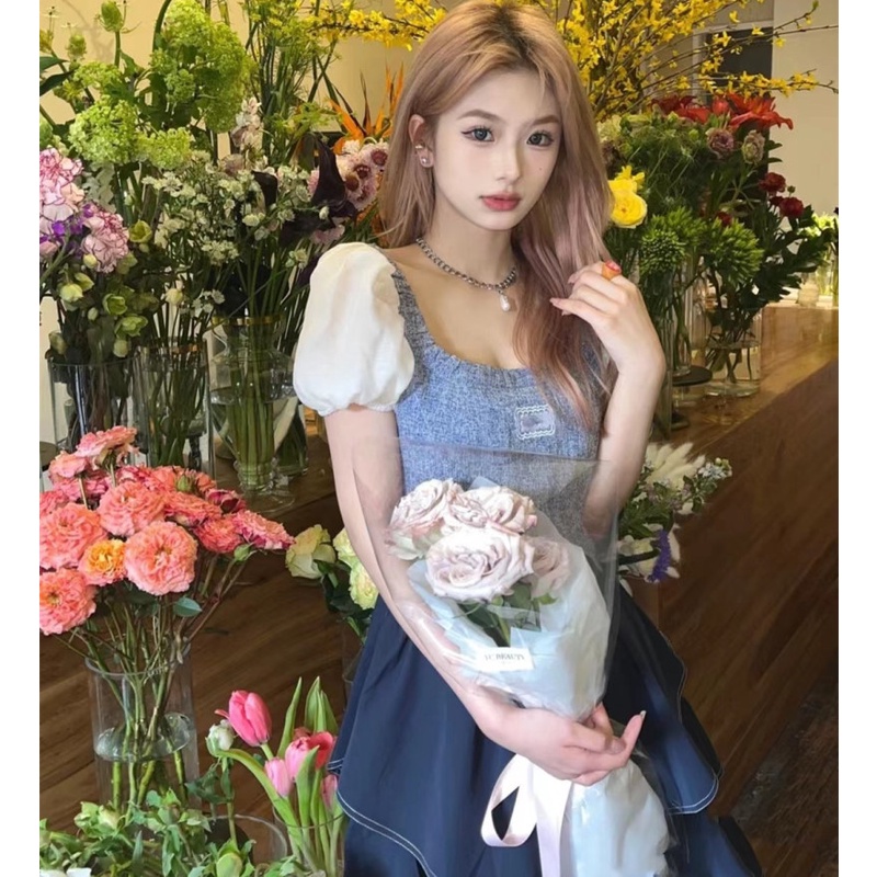 Đầm Tay Ngắn Cổ Vuông Thiết Kế Hợp Thời Trang Cho Nữ