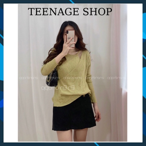 Áo len tăm tay dài hở vai yếm liền vạt chéo cài khuy ulzzang kiểu Hàn Quốc | BigBuy360 - bigbuy360.vn