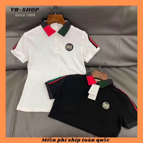 Áo thun nam ngắn tay cổ polo thêu logo hiệu vải cotton co giãn bốn chiều hai màu đen trắng VBSHOP001