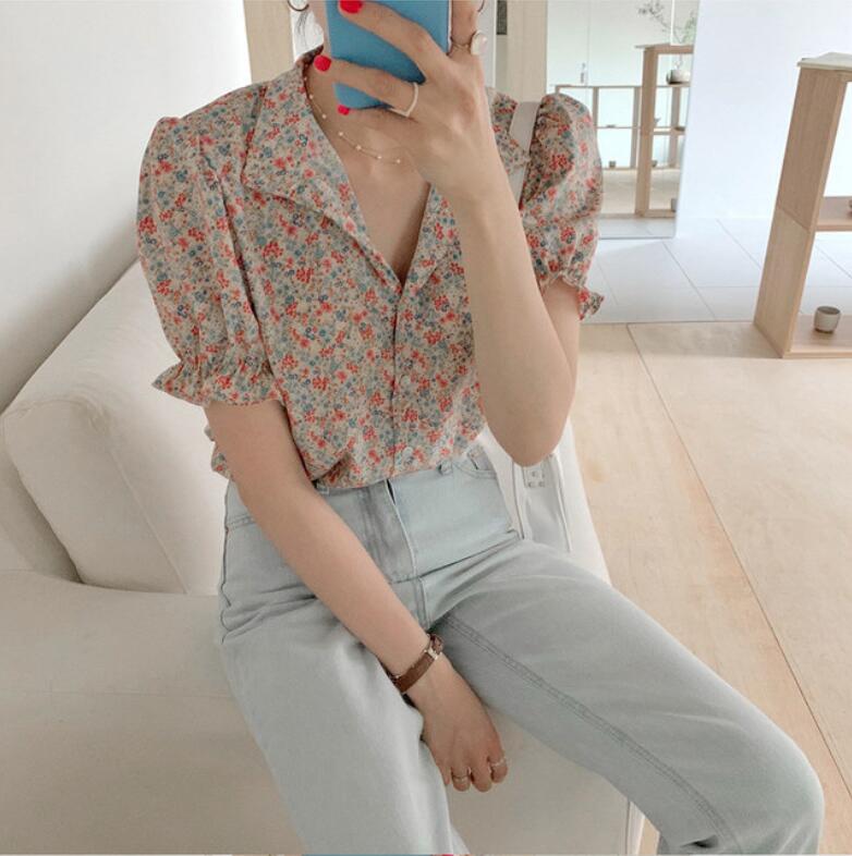 Áo Sơ Mi Hoa Ngắn Tay Phong Cách Hàn Quốc Dành Cho Nữ